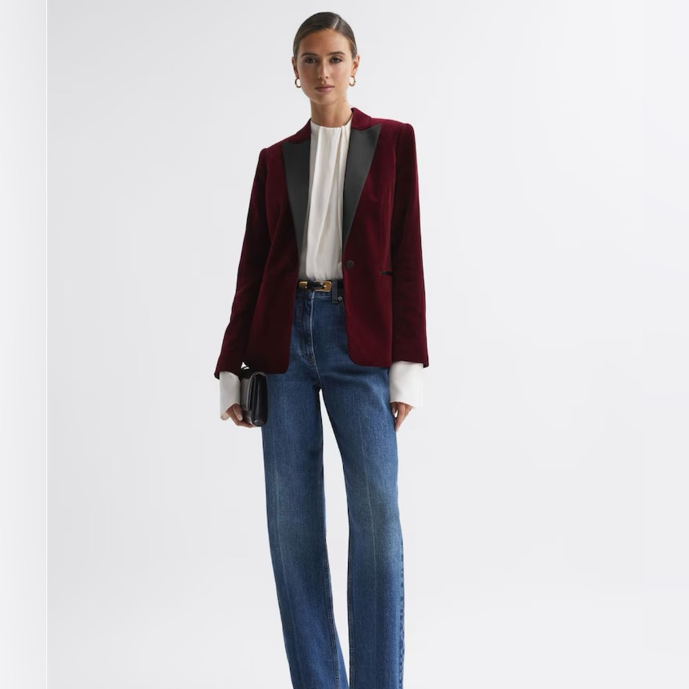 Reiss Maroon Velvet Tuxedo Style Blazer - Picture 2 of 11